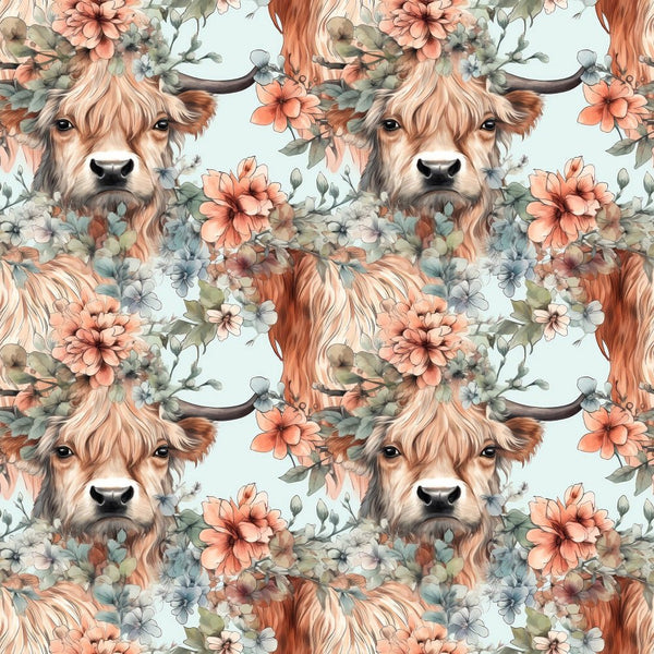 Feelyou Highland Cow Fabric by The Yard, Farmhouse Highland Cattle Floral  Upholstery Fabric for Chairs, Vintage Watercolor Flowers Decorative