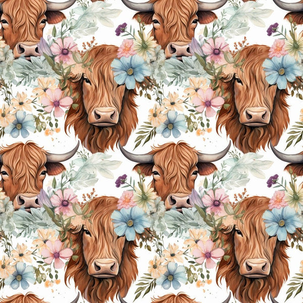 Highland Cow Fabric by The Yard,Ethnic Tribe Longhorn Bull Cattle  Upholstery Fabric,Farm Animals Indoor Outdoor Fabric,Exotic Nordic Style  Dream