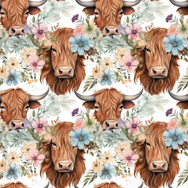 Erosebridal Highland Cow Fabric by The Yard, Flower Bull Cattle Upholstery Fabric for Chairs Sofa, Western Funny Animal Decorative Fabric, Wildlife Farmhouse