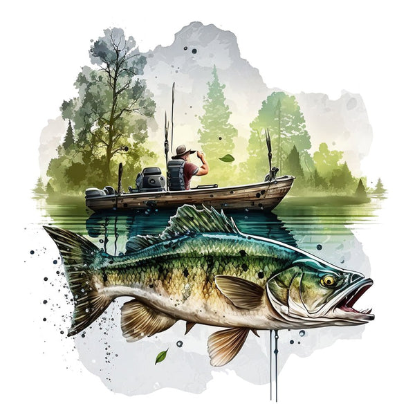 Gone Bass Fishing Scene 3 Fabric Panel –