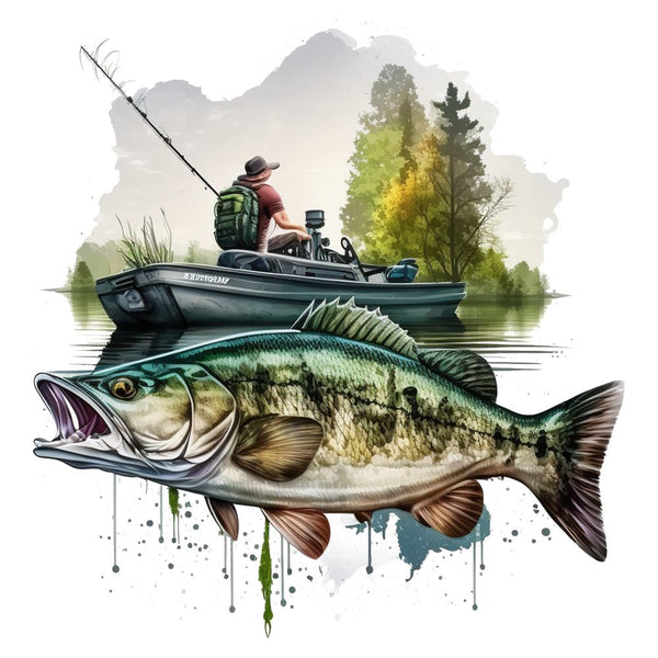 Gone Bass Fishing Scene 4 Fabric Panel –