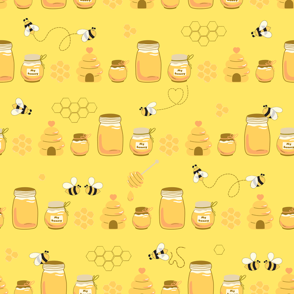 Cotton Fabric - Nature Fabric - Bees and Flowers Active Honey Bees on  Honeycomb - 4my3boyz Fabric