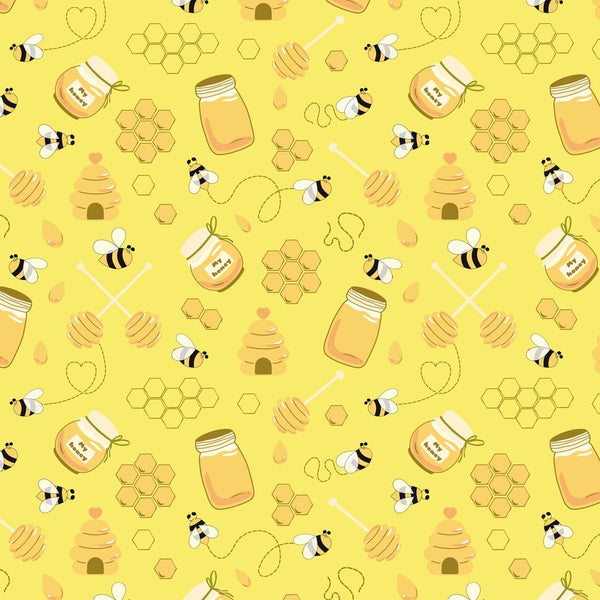 Cotton Fabric - Nature Fabric - Bees and Flowers Active Honey Bees on  Honeycomb - 4my3boyz Fabric