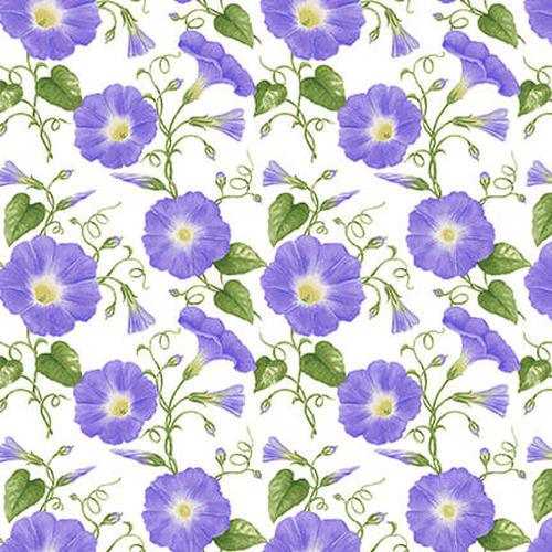 Hydrangea Birdsong, Morning Glory Fabric - Purple - ineedfabric.com