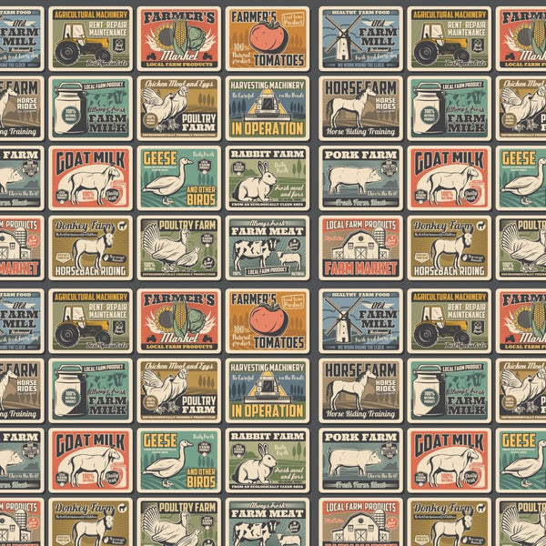 Vintage Fishing Poster Fabric - Multi –