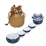 Service à thé japonais bleu et blanc