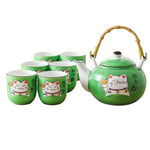 Service à thé japonais motif chat porte-bonheur multicolore