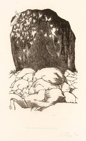 cave with pile of sleeping bears. illustration