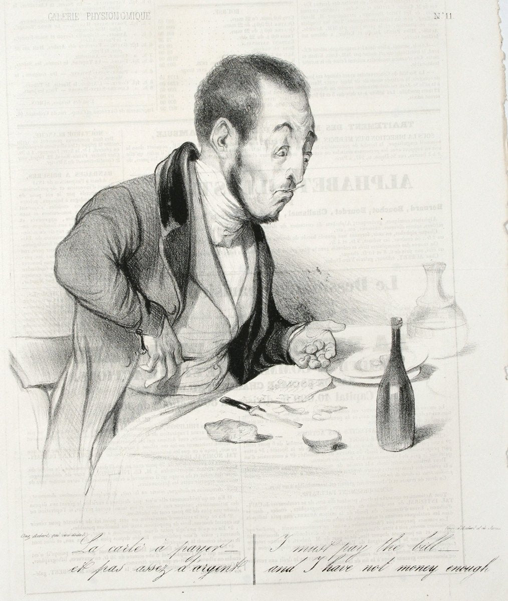 Honoré Daumier's 'La Carte A Payer - Et Pas Assez D'Argent.'