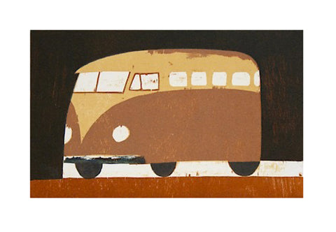 woodcut of VW bus