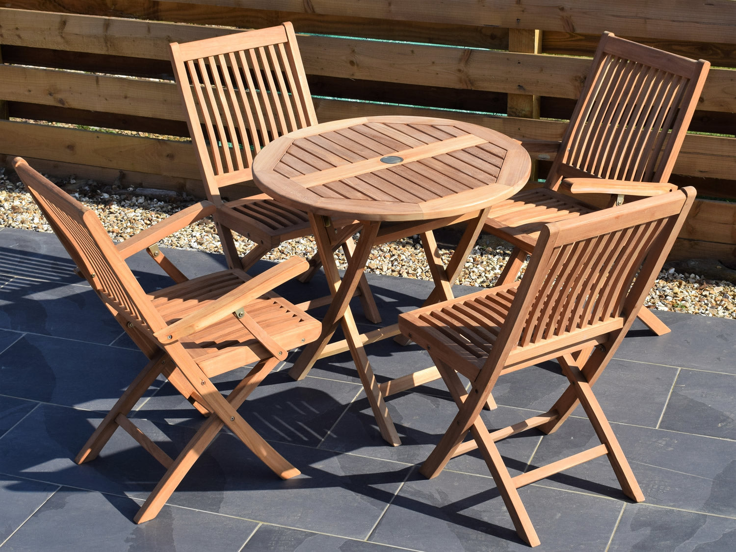 4 Seater Small Round Folding Teak Set With Folding Chairs Armchairs Patio Garden Furniture