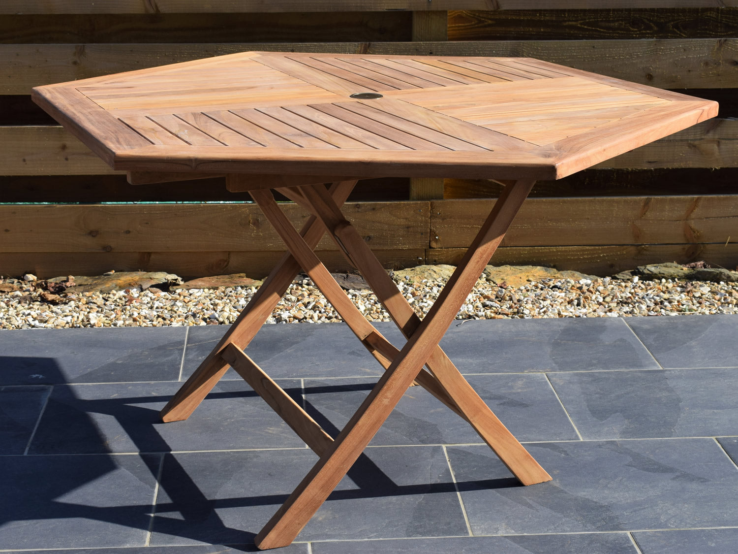 Teak 120cm Hexagonal Folding Table – Patio Garden Furniture