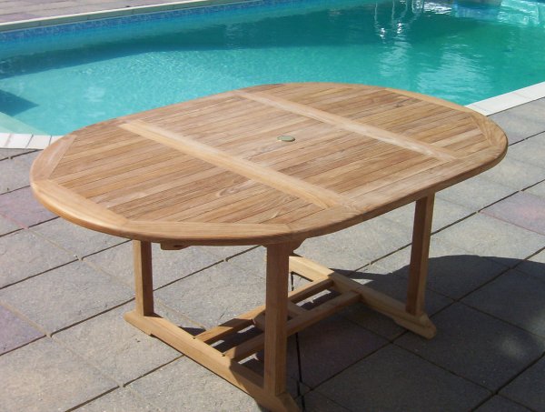 teak circular 120x180cm extending garden dining table