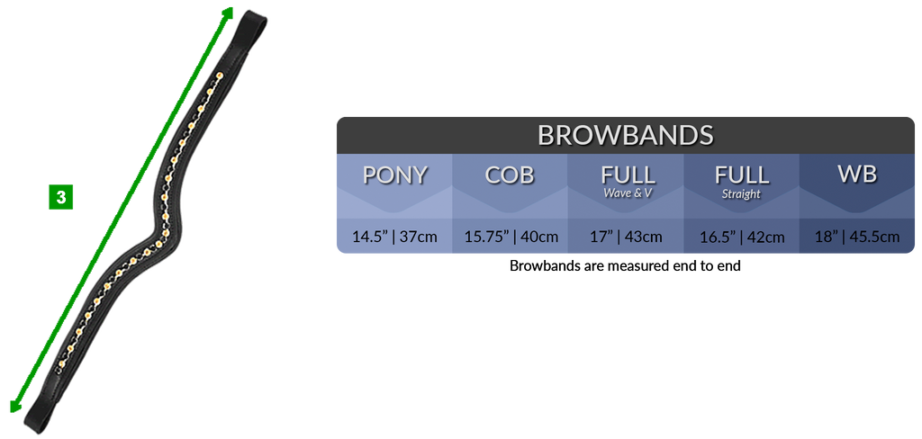 2 in 1 double bridle browbands size measurement chart