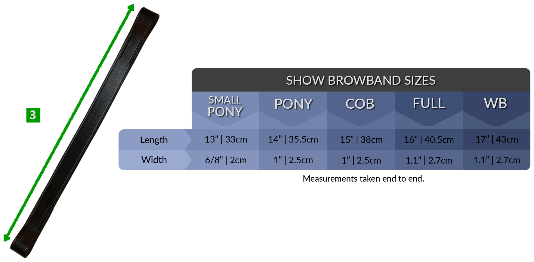 double bridle browbands size measurement chart