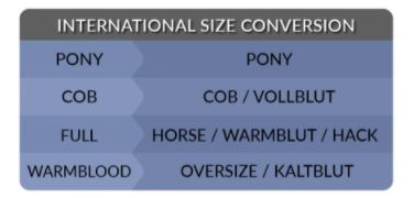 International Size Conversion for Horse Snaffle Bridle