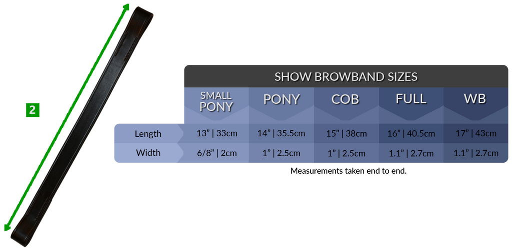 Show Browbands Measurement Size Chart