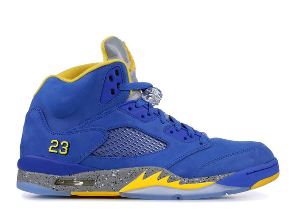 blue and yellow jordan retro 5