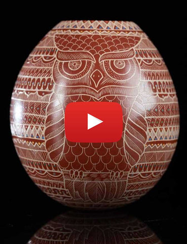 360 View video of  Mexican Mata Ortiz Ceramic Pot wit Owl