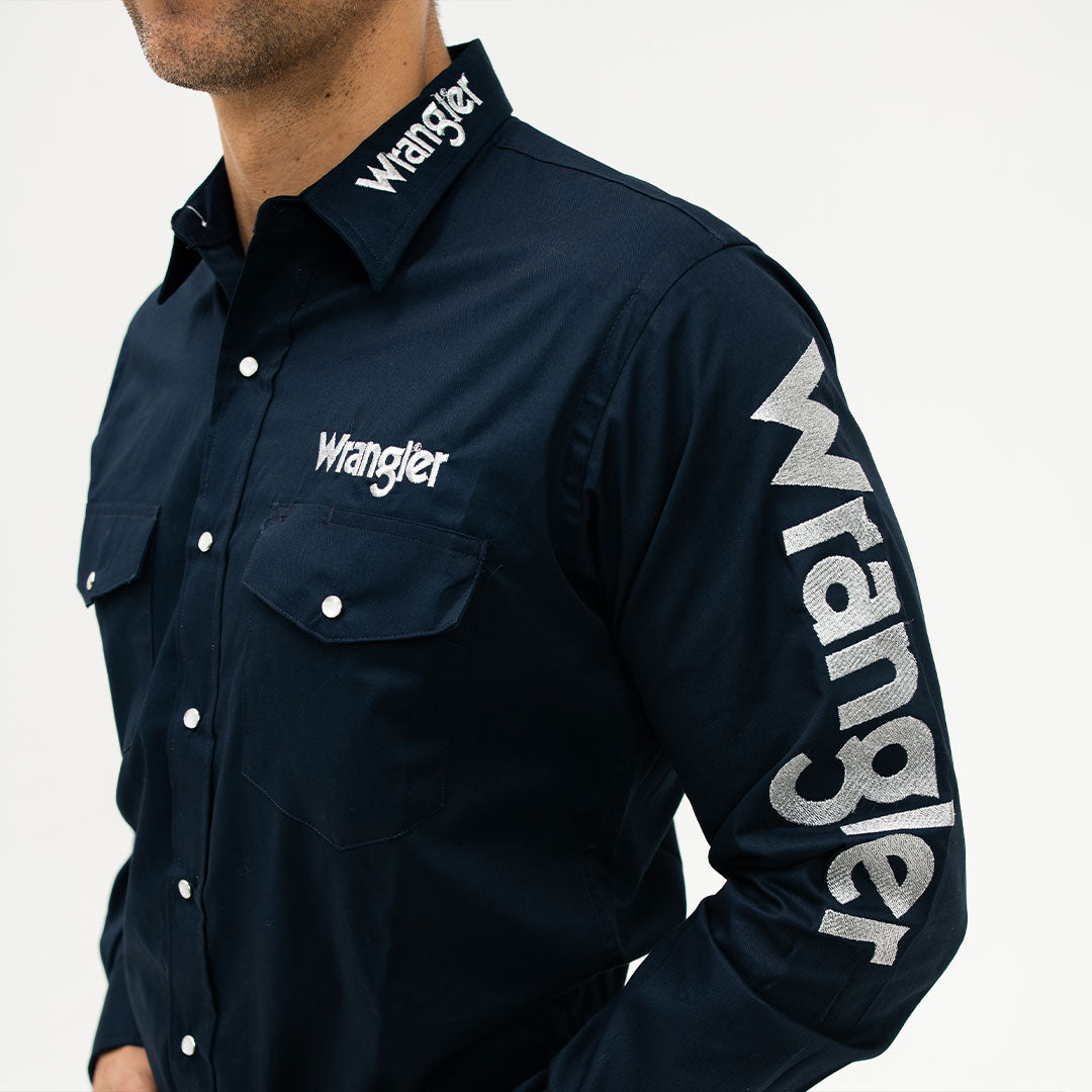 Camisa Wrangler Bordada Logo Marino 149 - Very Vaquero