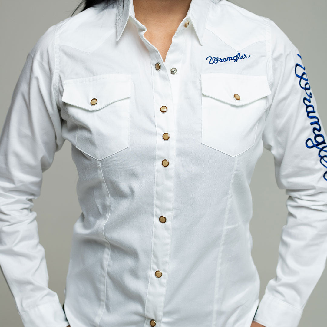 Blusa Wrangler Blanca Lisa Bord Logo 051 - Very Vaquero