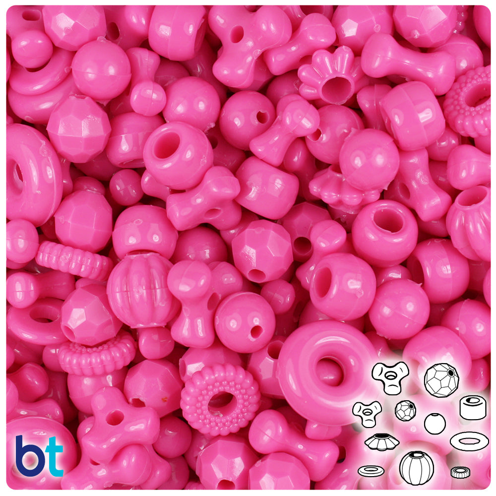 BeadTin Hot Pink Pearl 6.5mm Mini Barrel Plastic Pony Beads (1000pcs)