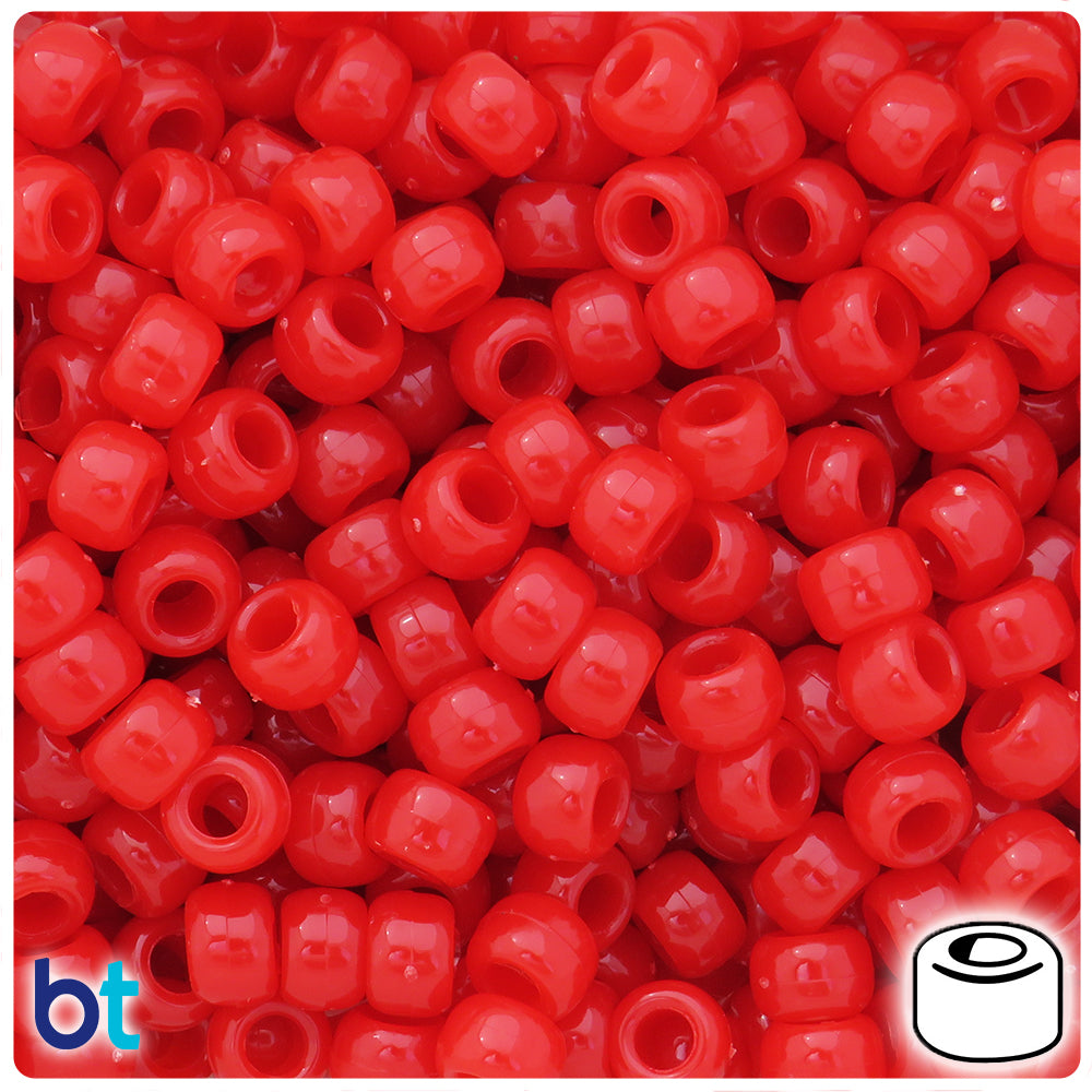 BeadTin Red Marbled 12mm Round Large Hole Plastic Pony Beads
