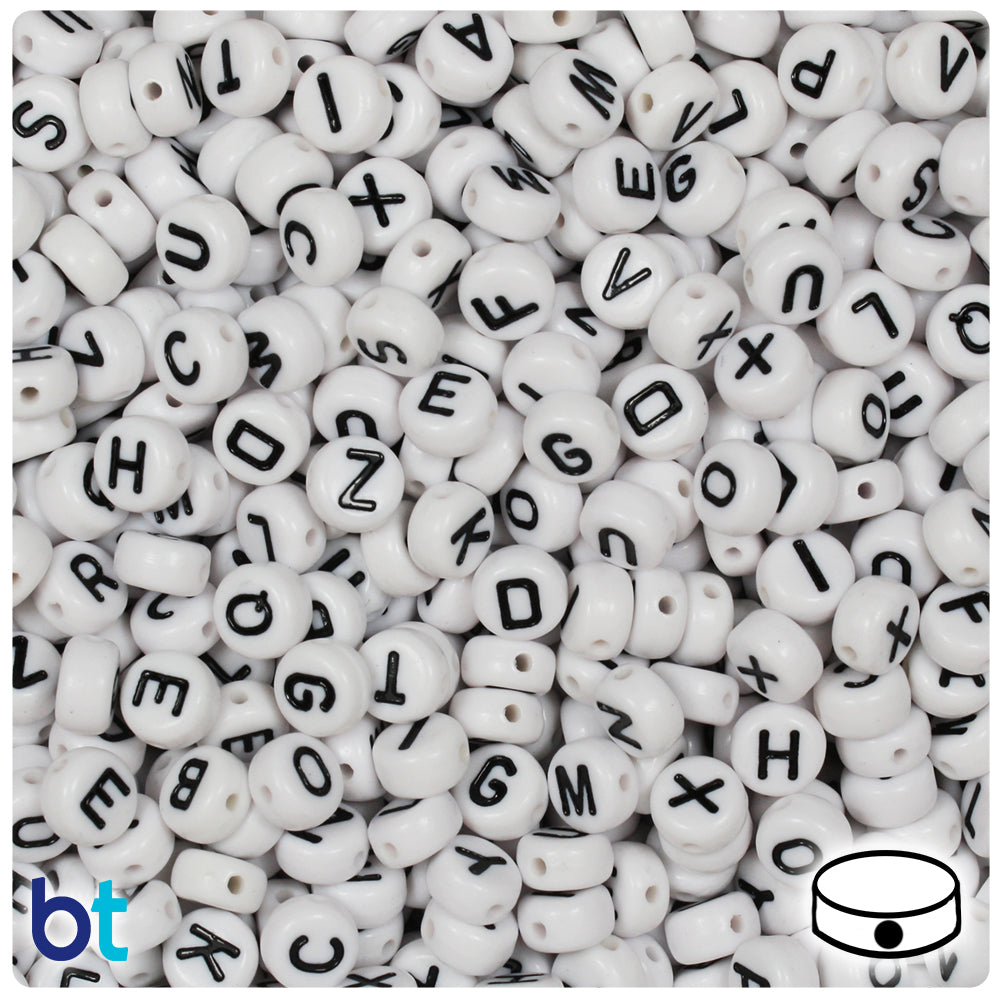 Black letters on white beads WITHOUT metallics between – Poppy