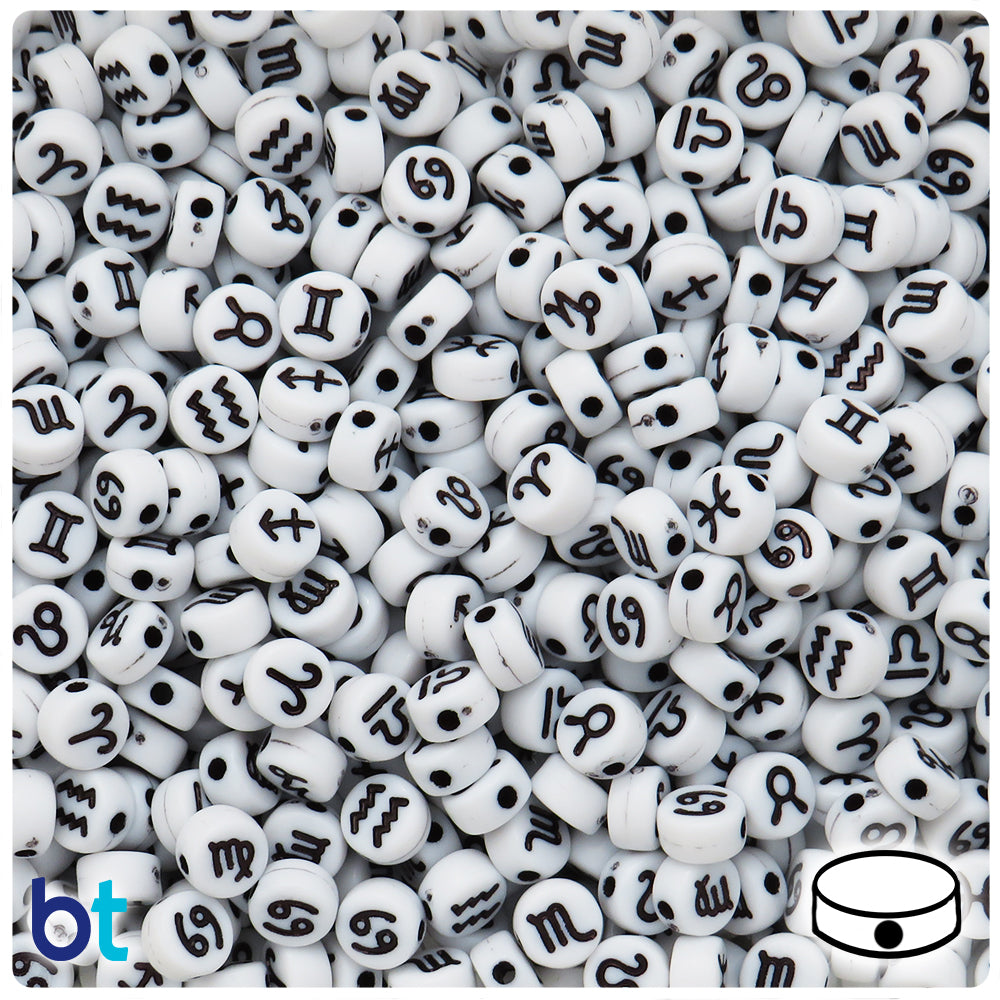 Plastic beads with letters - round D 6mm 40g white