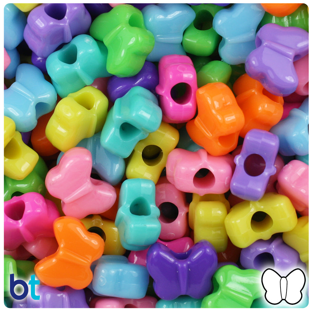 100 X Butterflies Shaped Mixed Colour Pony Beads Jewelry Making Craft  Plastic Opaque Candy Mix 