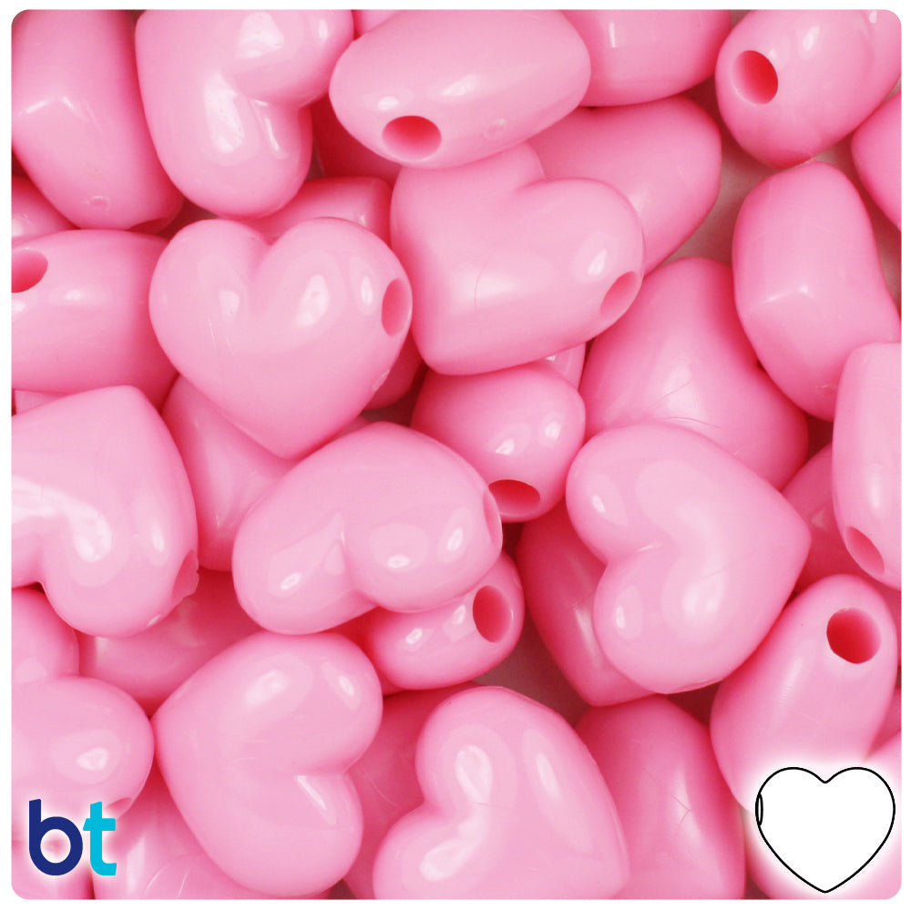 64 - Opaque Pink Horizontal Heart Pony Beads