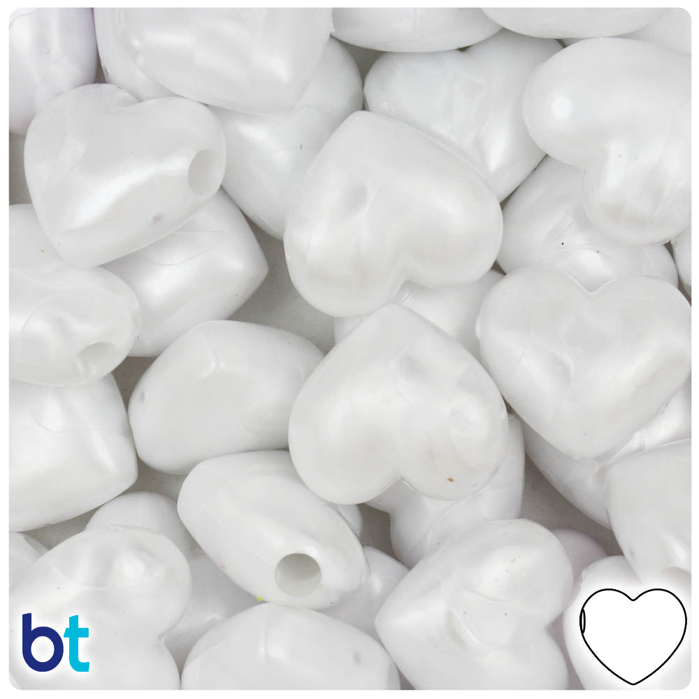 White Opaque 12mm Heart (HH) Pony Beads (250pcs)