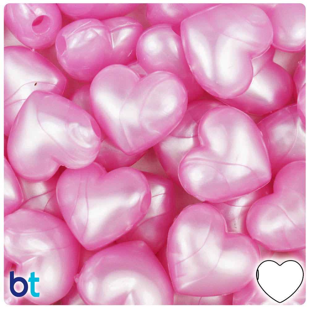 Transparent Hot Pink with Silver Glitter Heart Shaped Pony Beads #PBH031SF