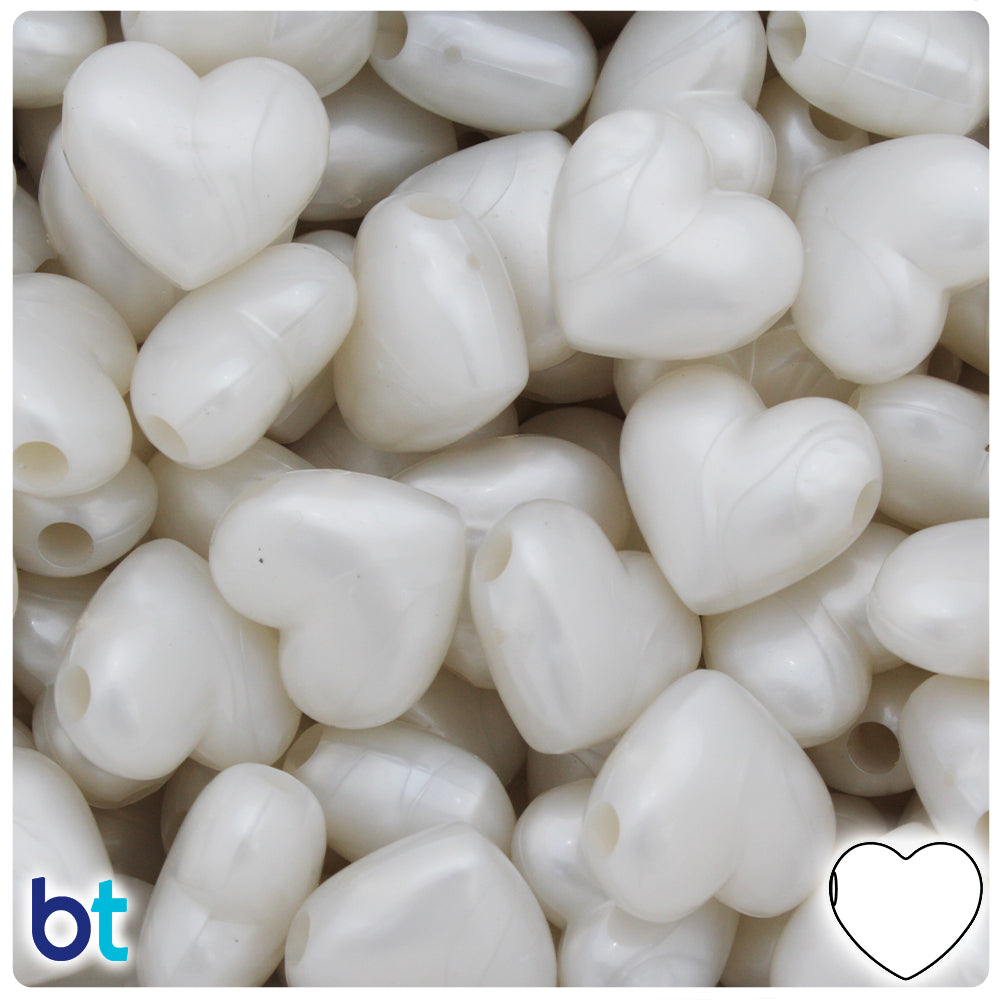 Bright White Opaque 18mm Heart Pony Beads (24pcs)