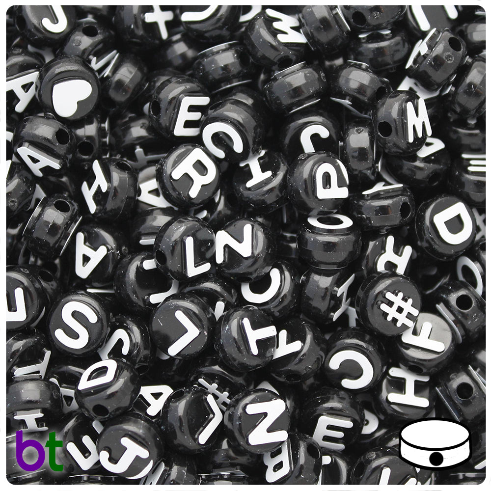 The Beadery Alphabet Beads 10mm-White with Black Lettering