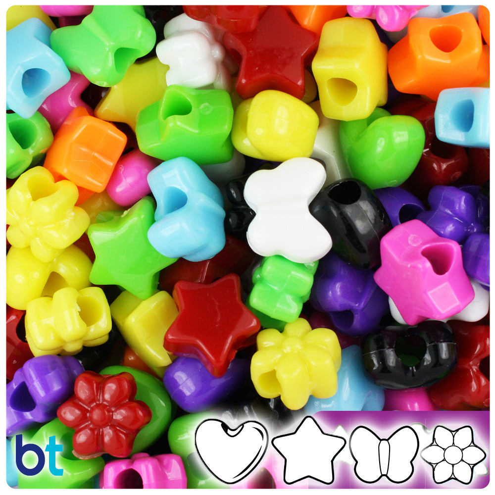 Heart Plastic Pony Beads, 13mm, Black Pearl, 125 beads