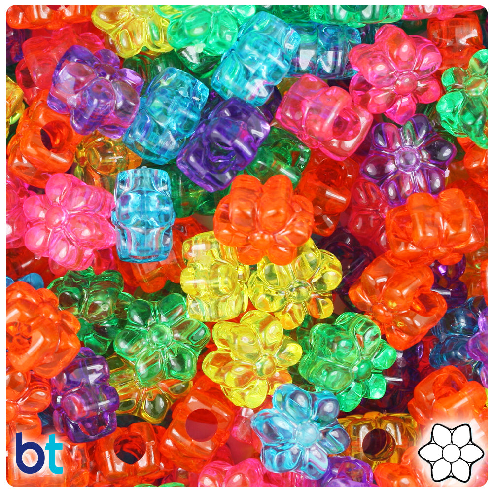 BeadTin Jelly Mix Transparent 12mm Heart (VH) Plastic Pony Beads