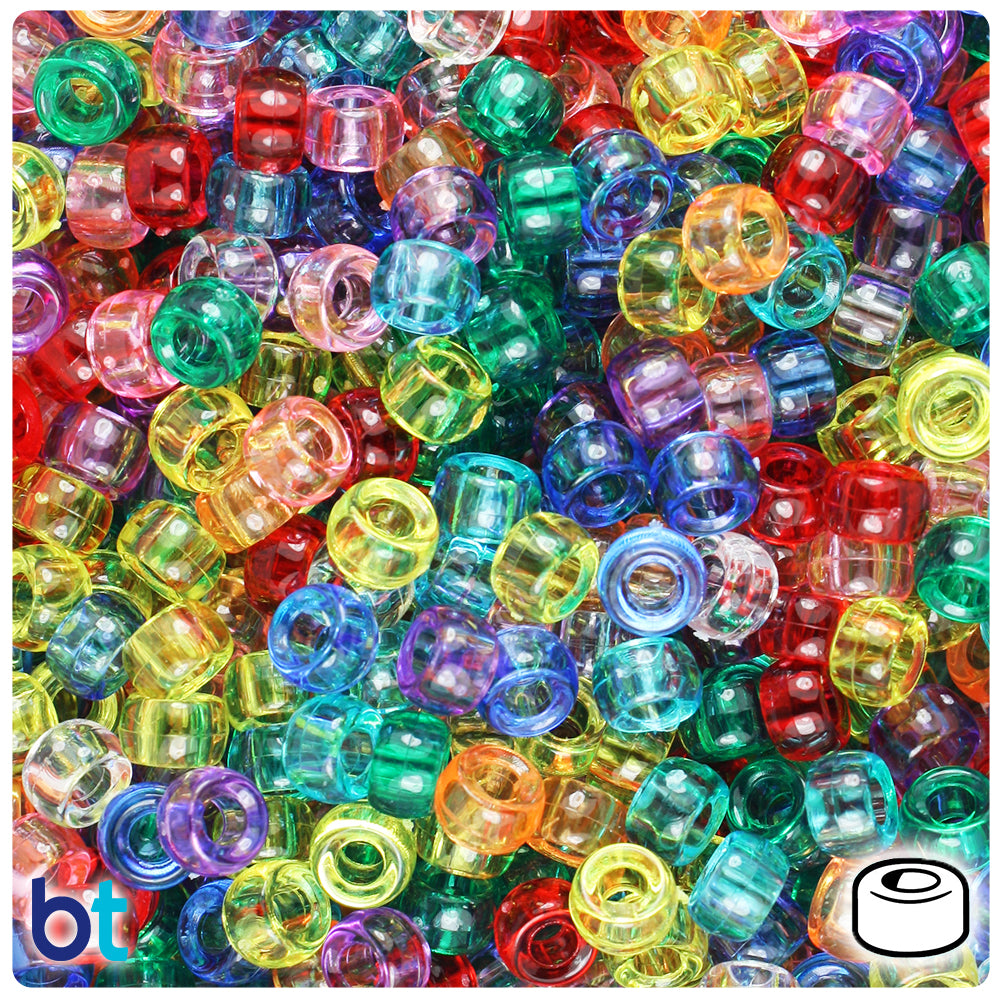 Plastic Pony Bead Mix, 6x9mm in Opaque Green, 1000 Beads