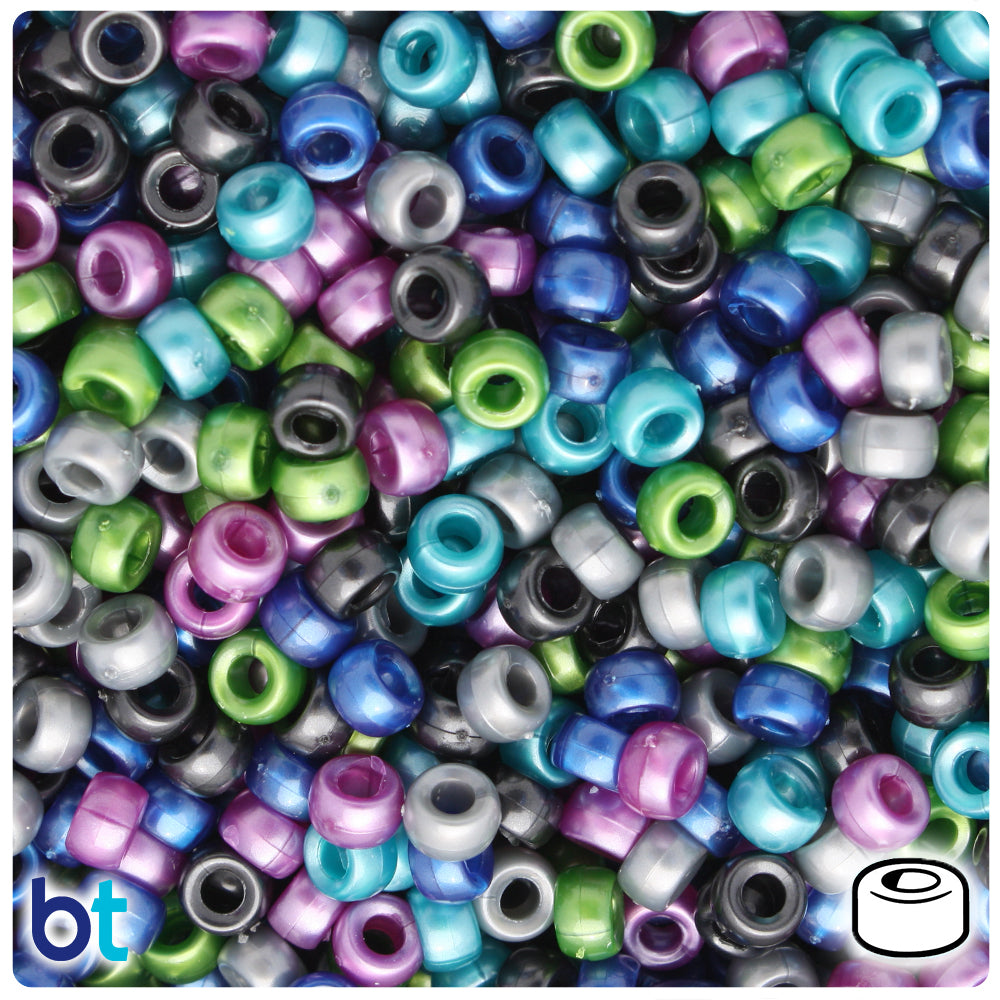 BeadTin Cool Black Mix Pearl 9mm Barrel Plastic Pony Beads (500pcs)