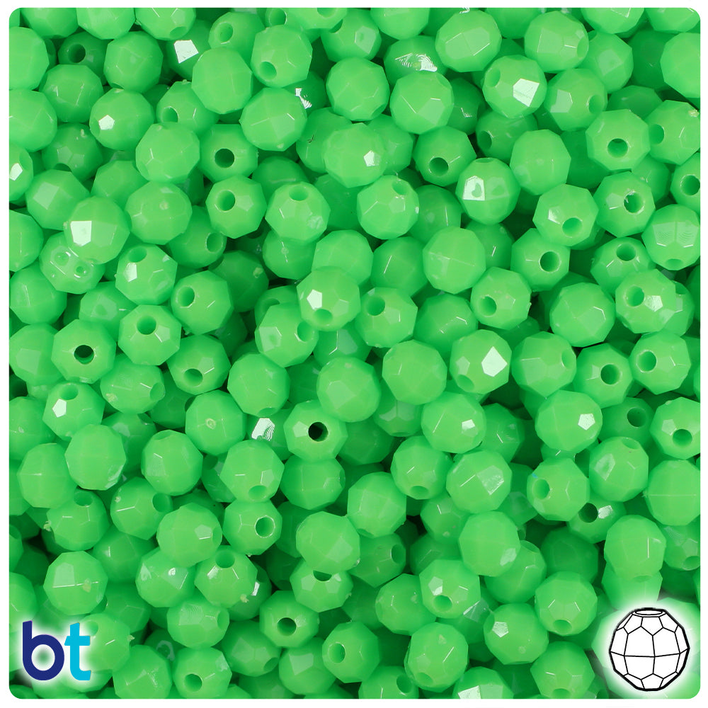 BeadTin Lime Opaque 10mm Faceted Round Plastic Craft Beads (225pcs)