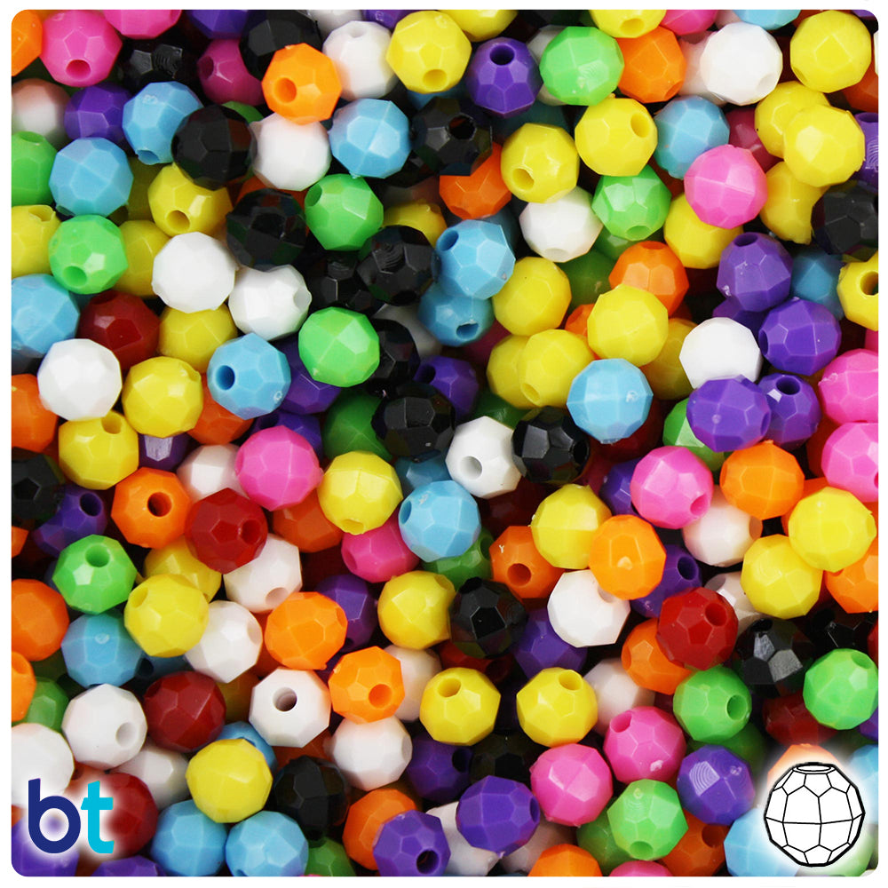 Plastic Faceted Beads, Round Transparent, 6mm, 200-pc, Multi Mix