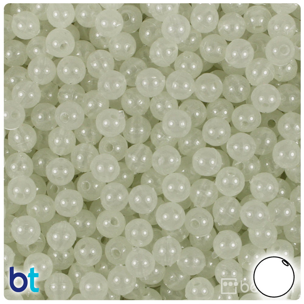 Beau Mac Plastic Beads Round Glow in The Dark - Sizes 4 mm to 8 mm 6 mm