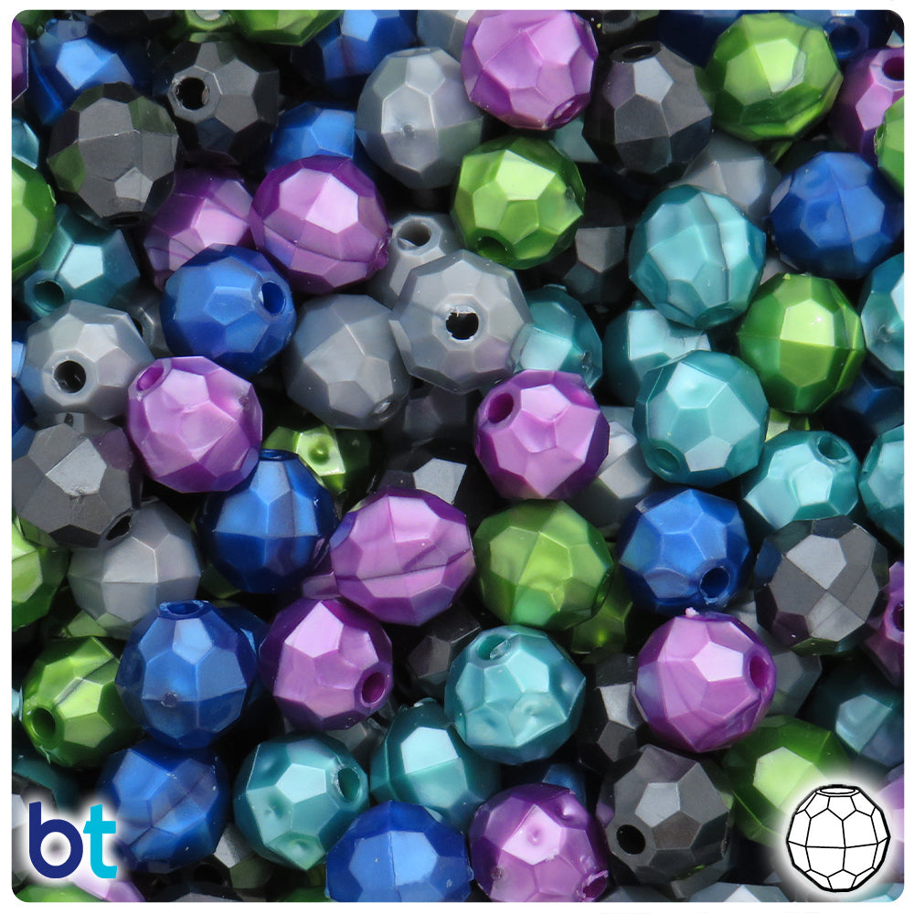 BeadTin Classic Sparkle Mix 10mm Faceted Round Plastic Craft Beads (225pcs)