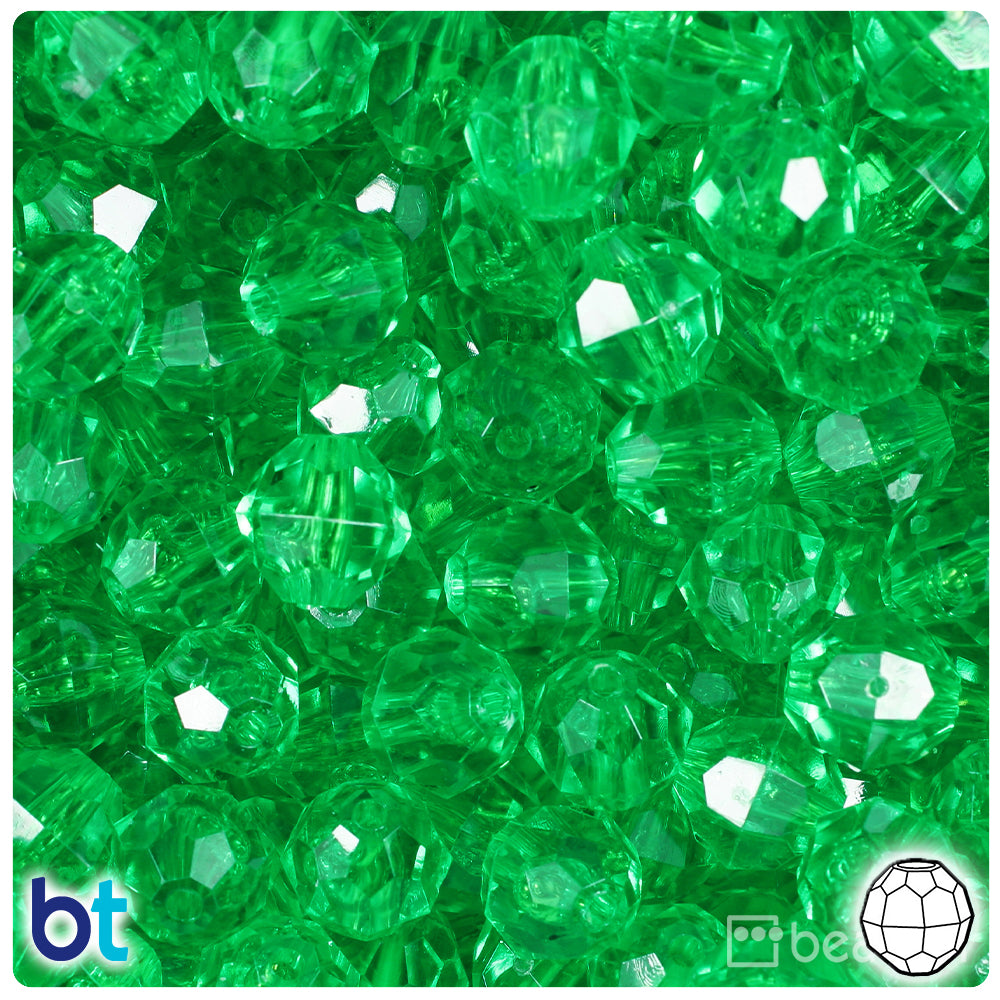 BeadTin Mint Transparent 6mm Faceted Round Plastic Craft Beads