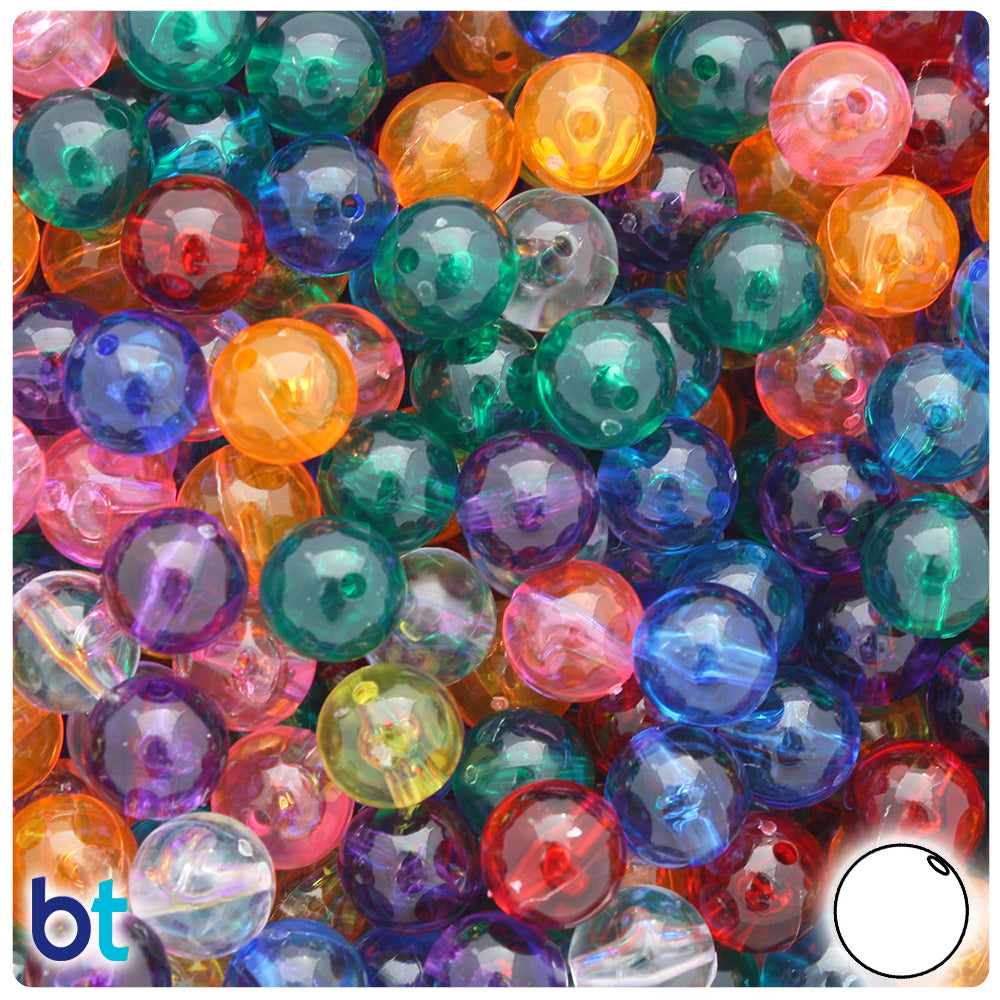 Transparent Mix 10mm Faceted Round Plastic Beads (225pcs)