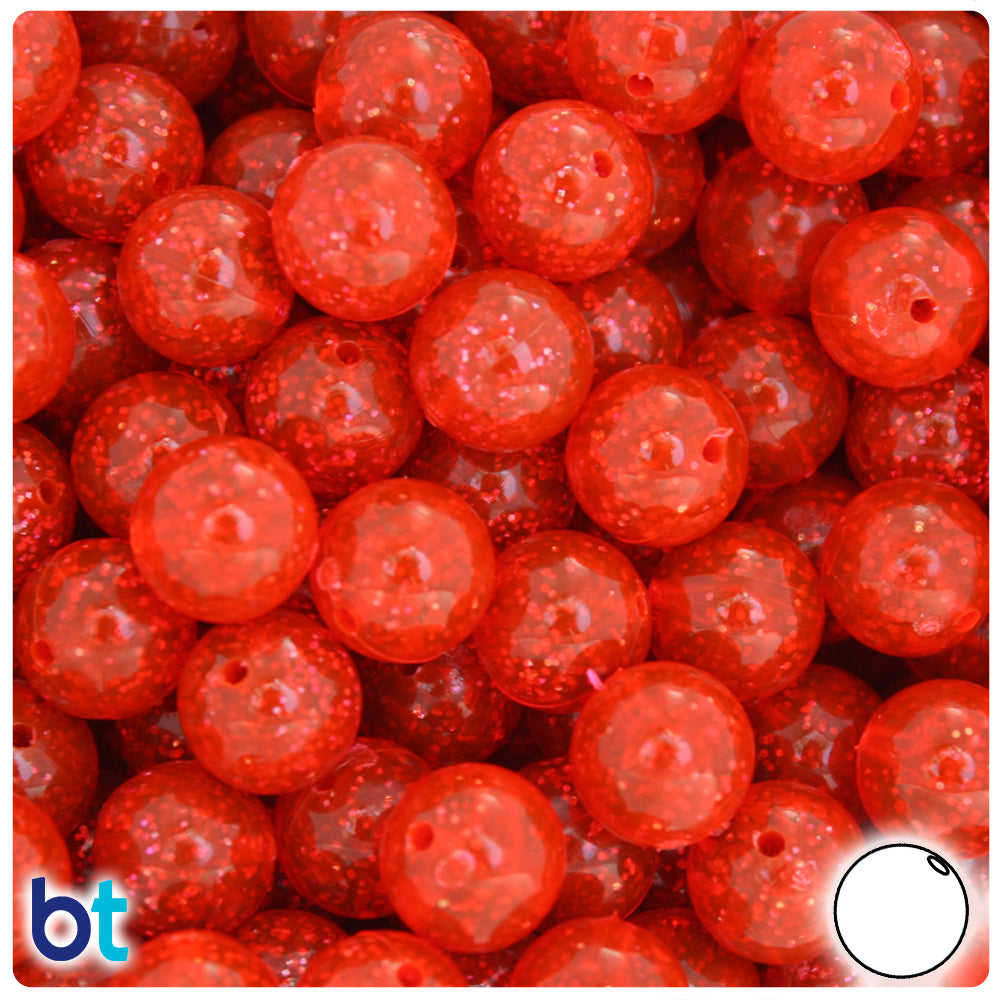 BeadTin Fire Red Frosted w/White Swirls 6mm Round Plastic Craft Beads  (500pcs)