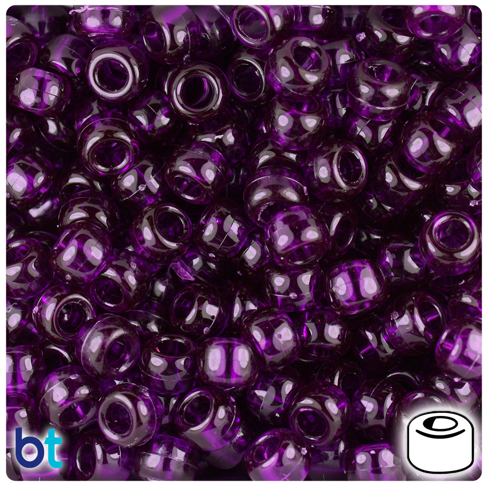 Medium Amethyst Purple Glitter Craft Pony Beads 6x9mm, 500 beads Bulk -  Bead Bee