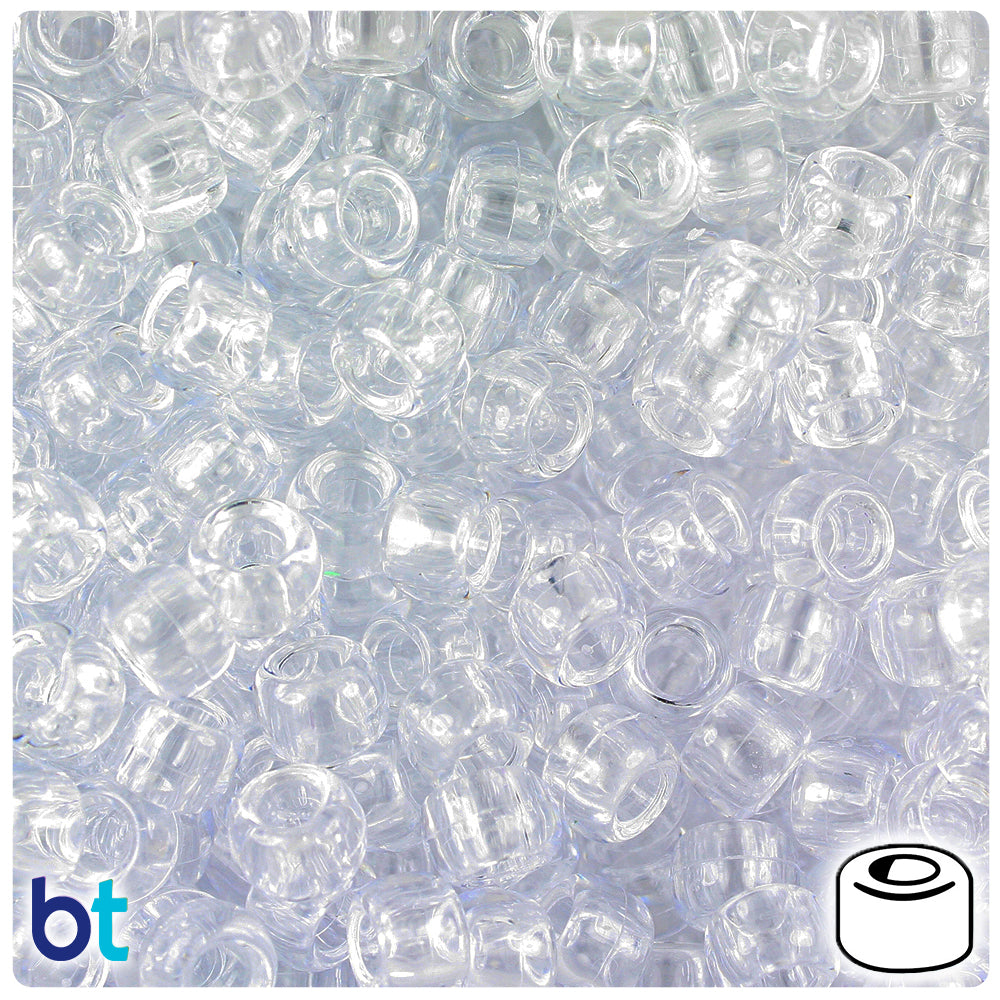 9mm Transparent Crystal Clear Plastic Pony Beads, 1000pcs - 13Y9TA