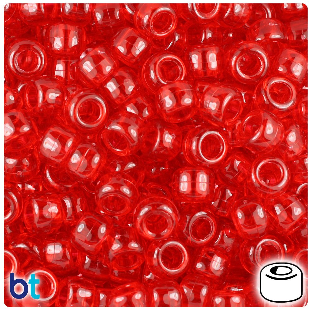 9mm Opaque Red Glass Pony Beads, 100pcs - 112P4D