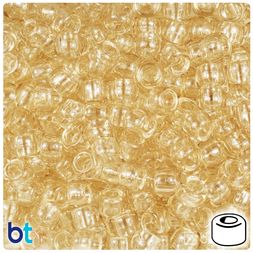Pony Beads, 9x6mm, Transparent Glitter Gold (650 Pieces)